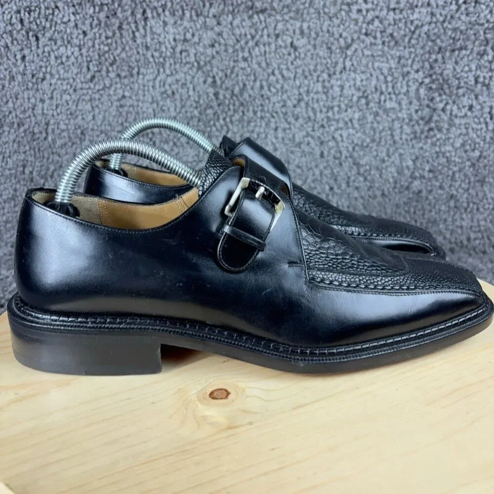 Brass Boot Oxford Genuine Ostrich Leather Mens 8.5 Black Shoe Handmade in Spain